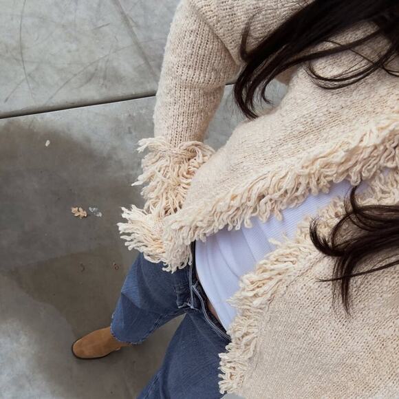 ZARA Wool-Blend Fringe Knit Cardigan NWT – Ecru Textured Jacket, Size XL - Picture 8 of 16